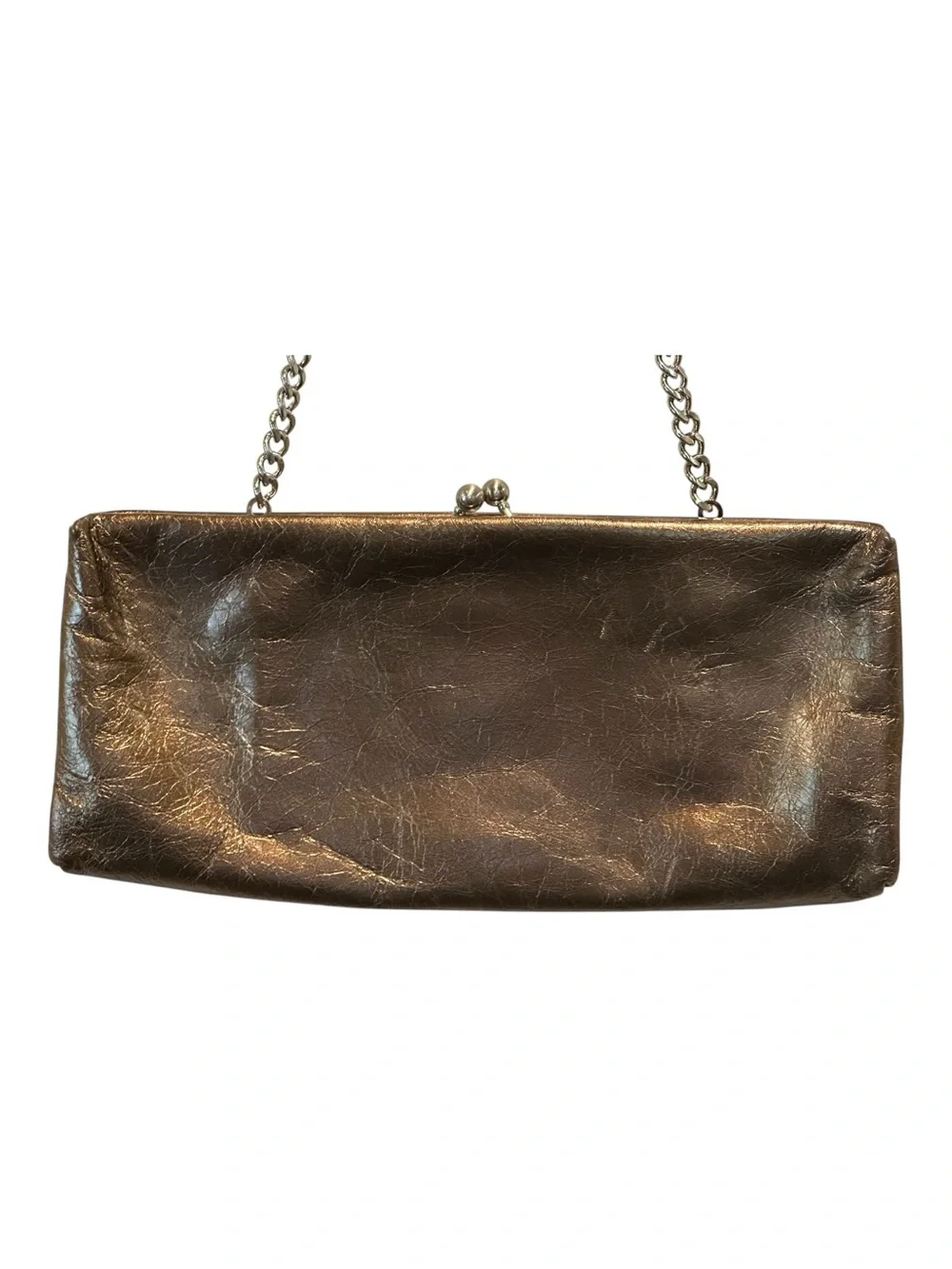 HOBO Metallic Bronze Frame Clutch with Light Blue Interior